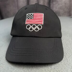 Team USA Olympic Games Hat Black BDA Embroidered Flag Rings Adjustable Cap